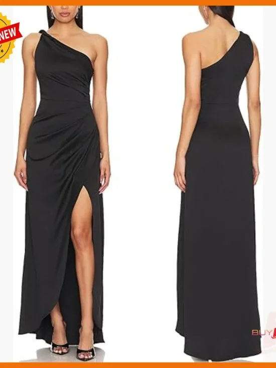 One Shoulder Ruched Maxi Dress Formal Cocktail Party Wedding Guest - Picture 1 of 6